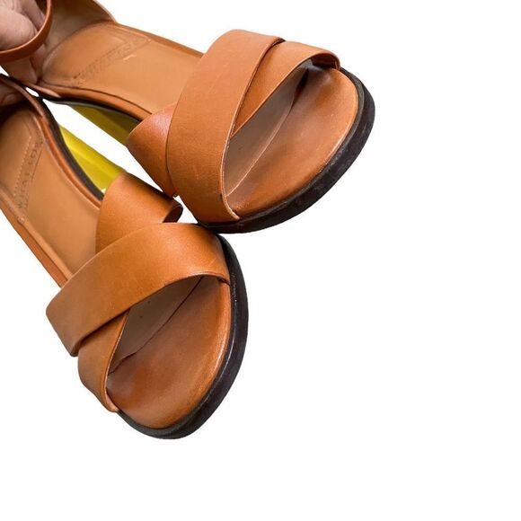 WF WHAT FOR Cognac Leather Yellow Heel Sandals 38 - Picture 4 of 15